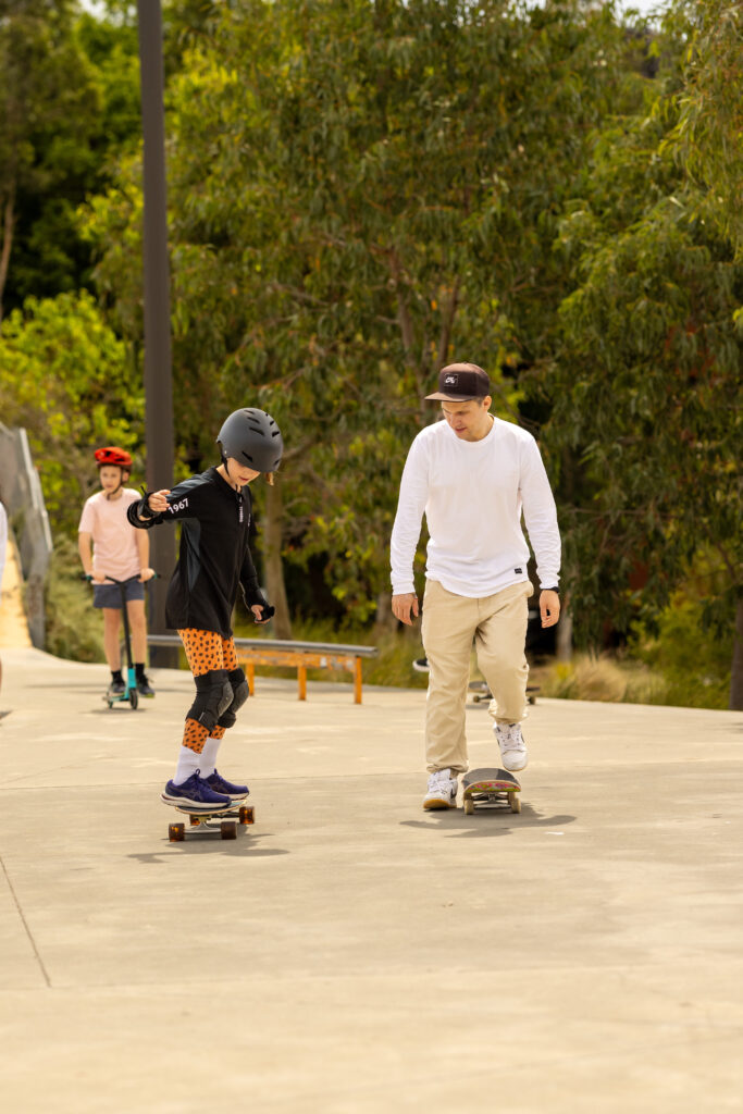 Small group skateboard sessions: two young skaters practising together at a Sydney skatepark