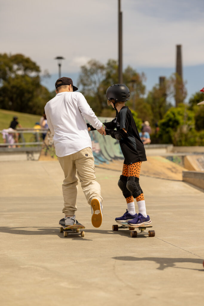 Young skater learning to drop in with Vladimir