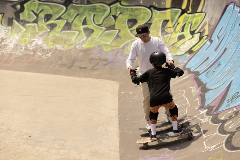Skateboarding lesson in progress at a Sydney skatepark
