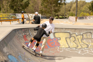 One2Flip lesson in the skatepark bowl, Sydney